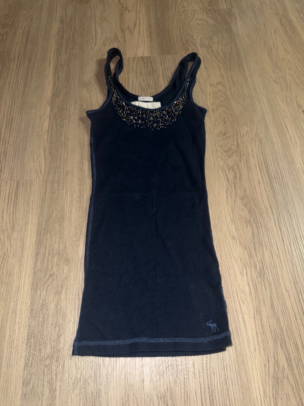 Y2K Abercrombie & Fitch Beaded Tank Top Navy Fitted Cami Coquette Preppy Stretch